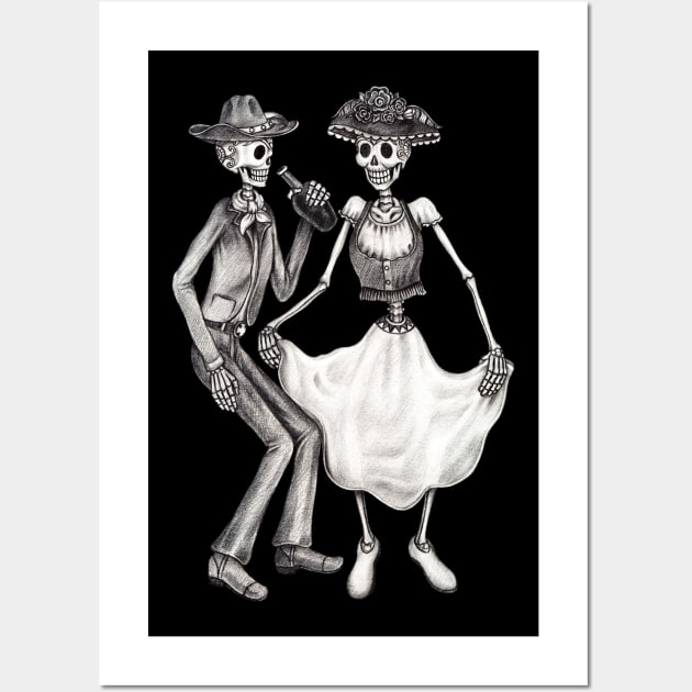 Sugar skull couple lover dancing celebration day of the dead. Wall Art by Jiewsurreal